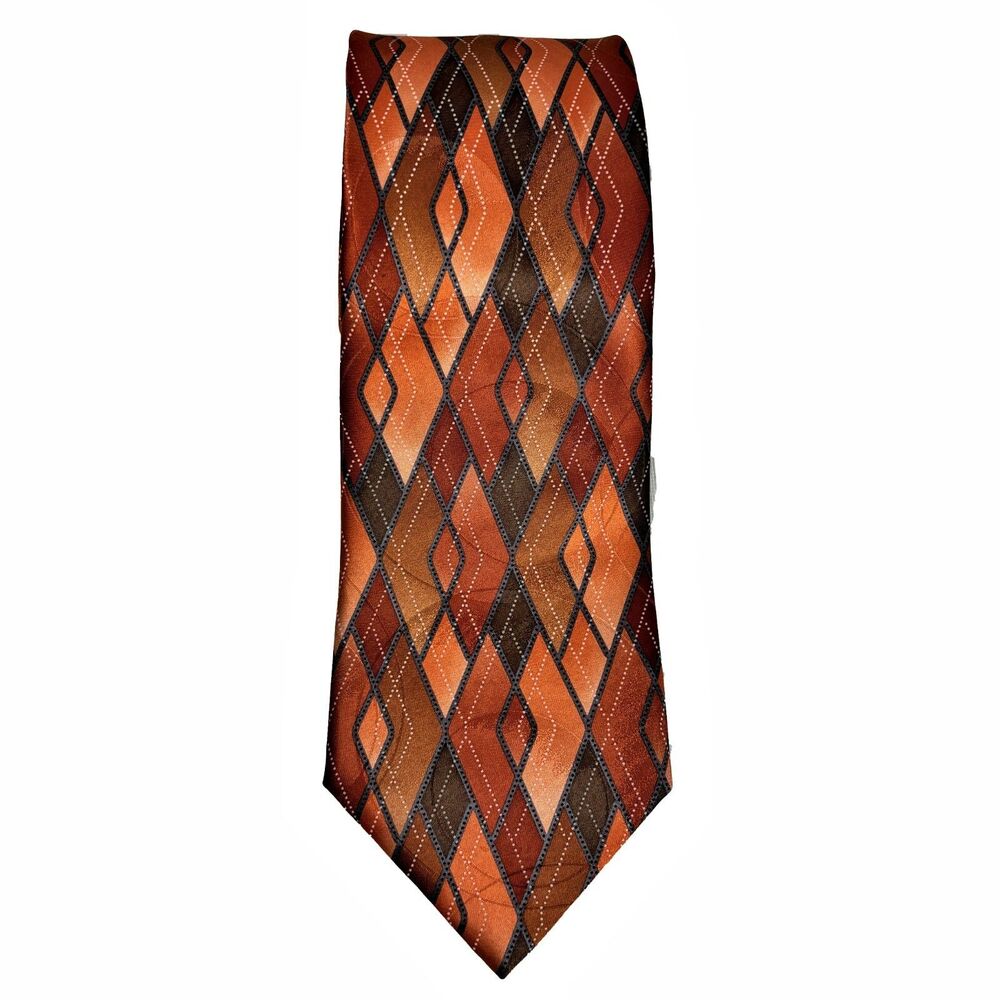 Mens Orange Argyle Silk Necktie Stafford Diamond Workwear Preppy Business Formal